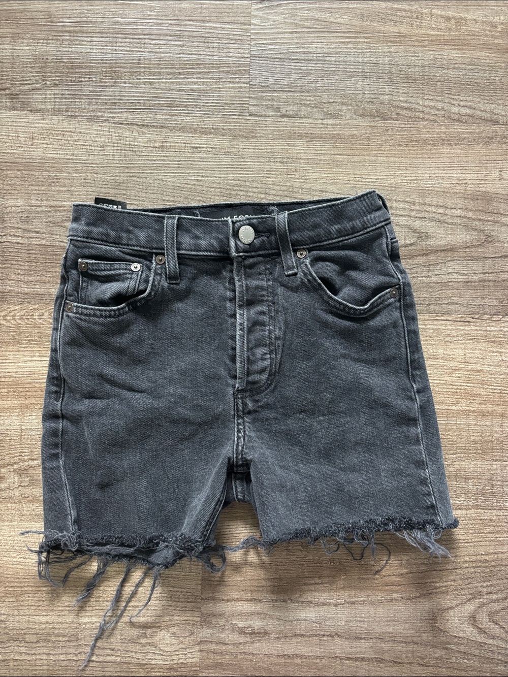 Denim Forum Black Frayed Hem High-Rise Jean Shorts